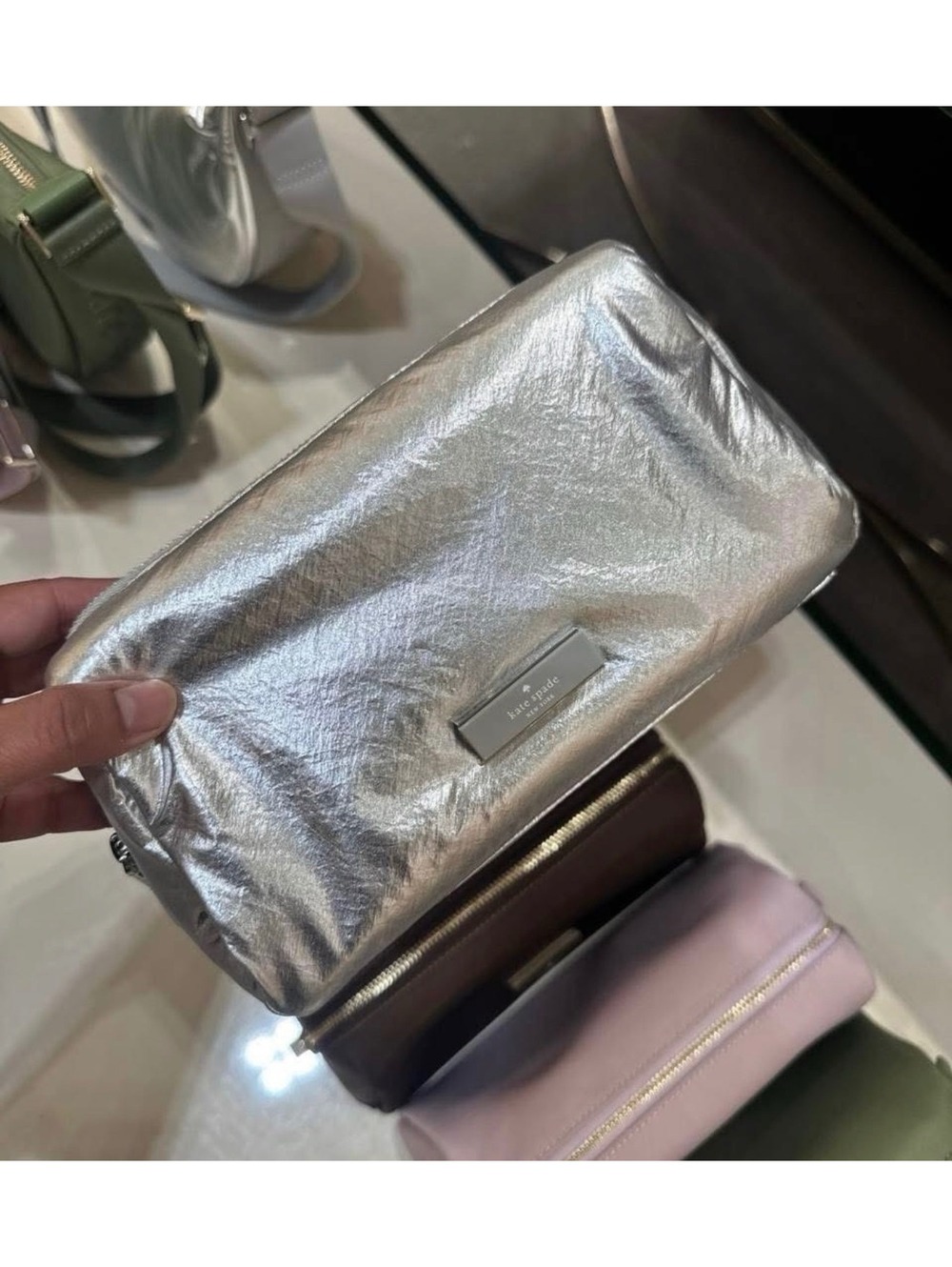 Kate Spade silver Carter Metallic Cosmetic Pouch